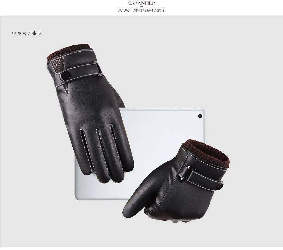 CARANFIER перчатки мужские кожаные мужские зимние сенсорные тактические перчатки из модного запястья с сенсорным экраном, ветроустойчивые
