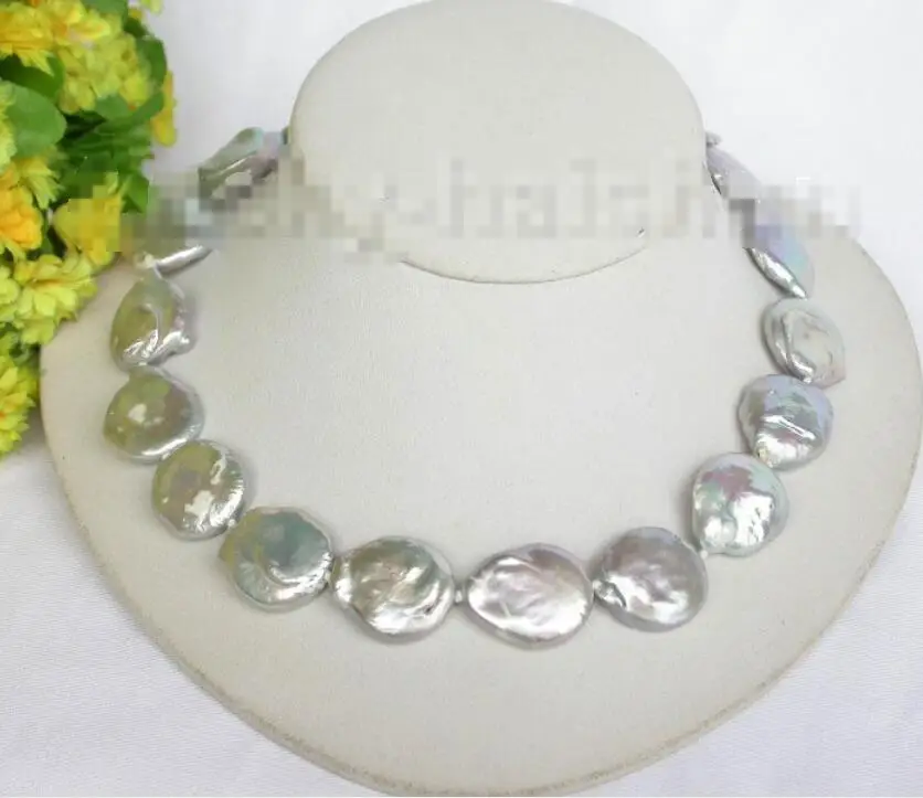 

Hot sale new Style >>>>>23mm gray coin fastener FW pearls necklace j7592
