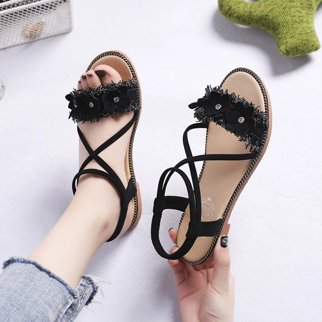 

Fashion Women Ladies Sandals Summer Low Heel Summer Wild Casual Flowers Cute Sandals Flat Shoes Beach Shoes Woman Zapatos Mujer