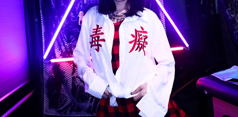 Y Demo Новая китайская Буква вышивка Harajuku шифоновая рубашка с длинными рукавами