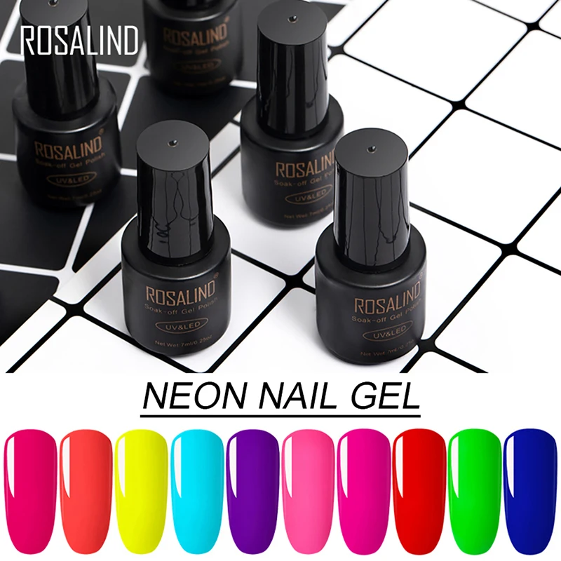 

ROSALIND UV Neon Nail Gel Polish Set For Manicure 7ML Nails Hybrid Varnish Semi Permanent Gellak Soak off Primer Base Top Coat