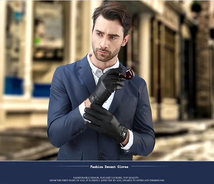 2018 Новый Для мужчин s кожаные перчатки Роскошный коралловый флис внутренности толстые варежки мужской моды весна водительские перчатки