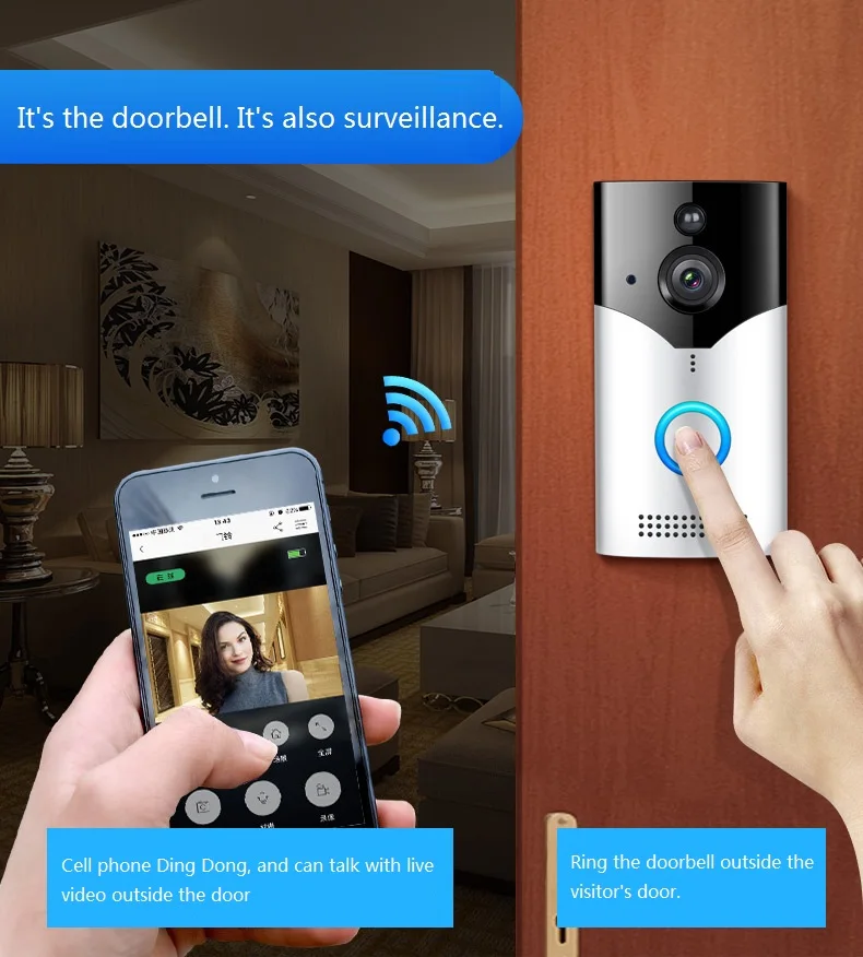 Умный Wifi видео дверной звонок Домофон 720 P телефонный звонок дверной звонок, камера Инфракрасный удаленный Запись Мониторинг системы