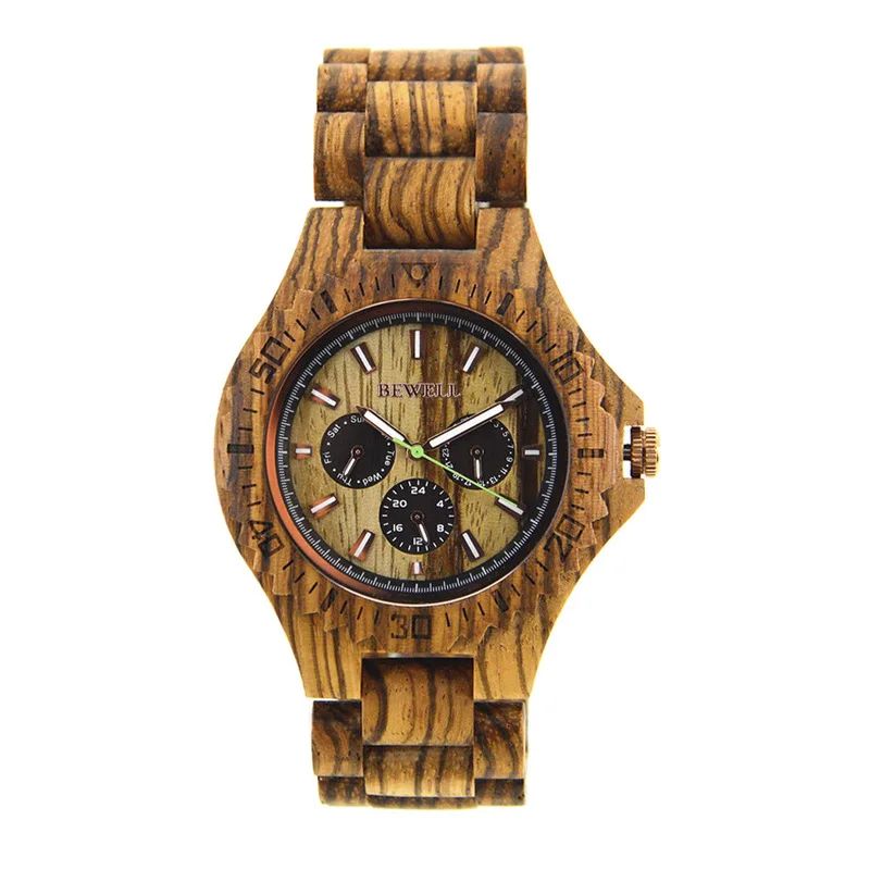 

2019 Real Bewell High-end Men's Wooden Watch Customized Explosive New Fashion Multifunctional Six-needle Quartz