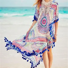 Пляжный винтажный купальник с цветочным рисунком, Женский кафтан пляжная туника, халат De Plage, Длинная накидка на купальный костюм, Новое поступление