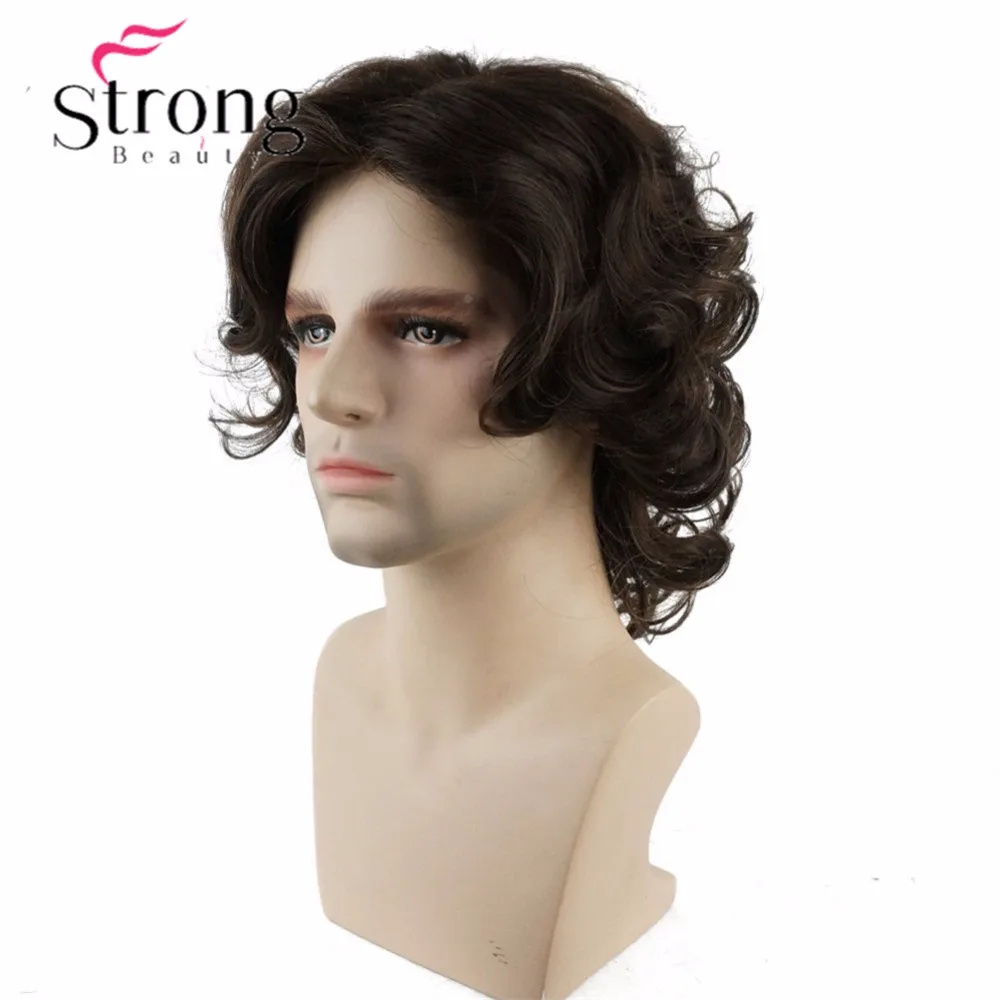 StrongBeauty Brown Mens' Medium Wig Curly Synthetic Hair Wigs