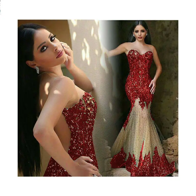 Sexy Lentejuelas Sirena Vestido De Noche Rojo 2016 De Las Mujeres 