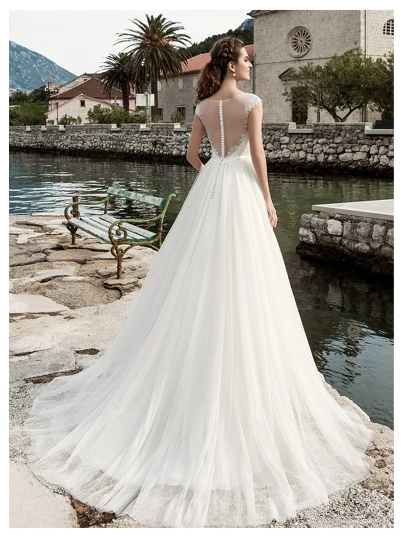 

SoDgine White Ivory Bridal Dress 2019 Lace Top Wedding Dresses Romantic Vestido de noiva Floor Length Wedding gown