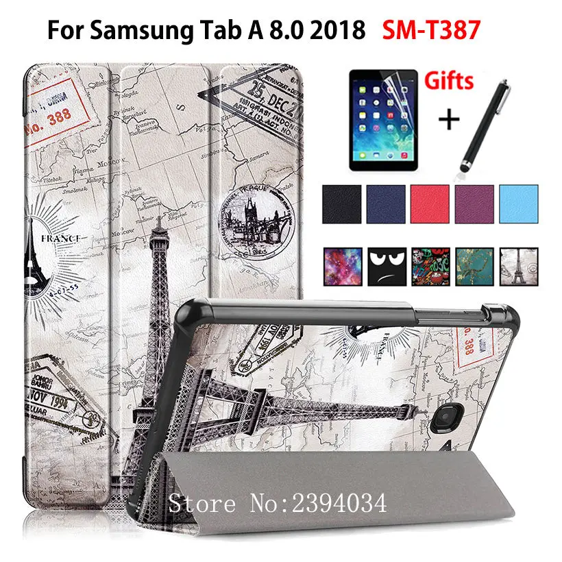 SM-T387 чехол для samsung Galaxy Tab 8,0 T387 T387V 2018 8,0 "чехол принципиально Tablet искусственная кожа раскладной стенд основа + стилус + пленка