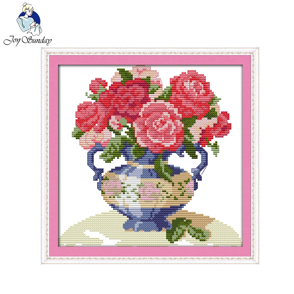 

Joy Sunday The Peony Vase Home Decor Diy Painting Counted Print on Canvas 14CT 11CT Cross Stitch Embroidery Kits Needlework Sets