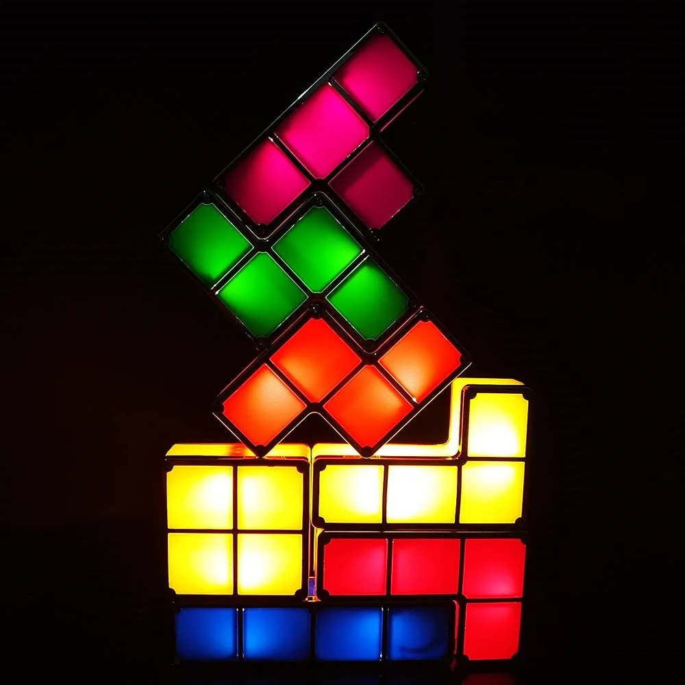 DIY Tetris светильник-головоломка, Штабелируемый светодиодный настольный светильник, конструктор, блок, Ночной светильник, ретро игровая башня, детский Красочный светодиодный светильник