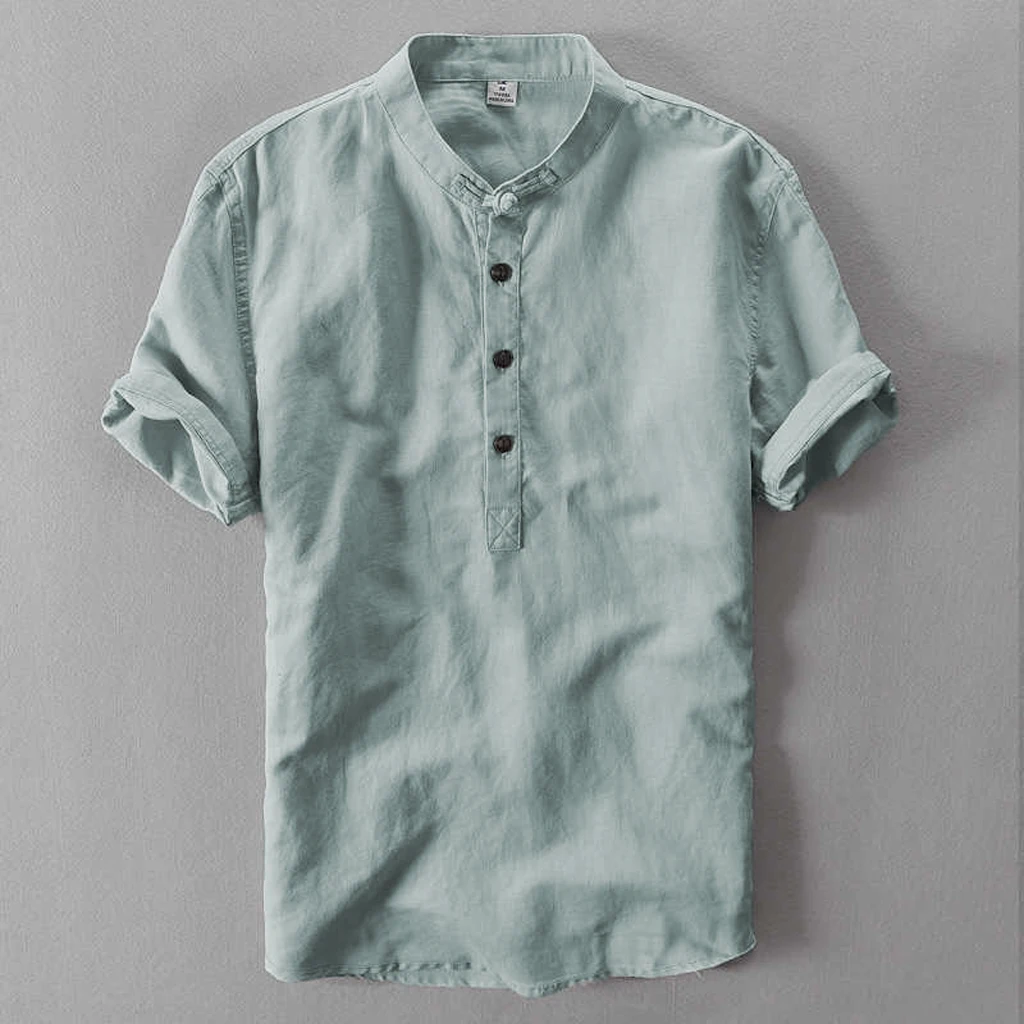 США Мужская тонкая рубашка с коротким рукавом Стильная Повседневная хлопковая льняная летняя блузка рубашка Топы