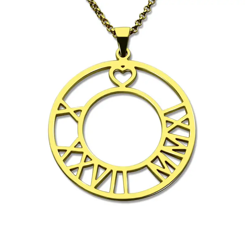 Wholesale Circle Roman Numeral Necklace Gold Color Date