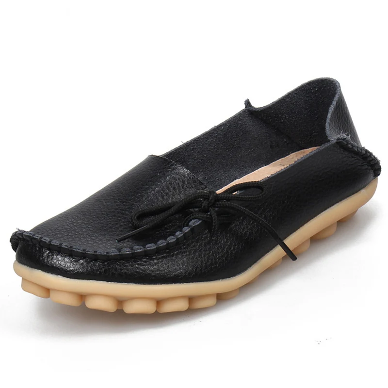 Plardin/; женская обувь на плоской подошве; женские лоферы размера плюс; женская модная повседневная обувь из натуральной кожи; женская обувь на шнуровке - Цвет: black
