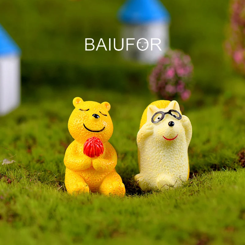 BAIUFOR миниатюрные Мультяшные Озорные животные 2 статуэтки для террариума Феи сад