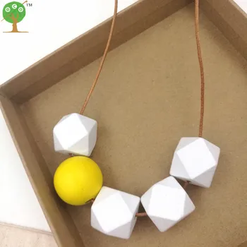 white Geometric necklace wooden beads jewelry minimalist modern necklace boho leather yellow statement tribal NW143