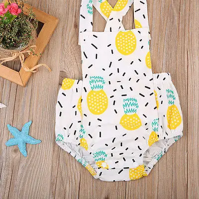 لطيف طفلة الملابس الأناناس طباعة أكمام رومبير الخلفي عبر بذلة الزي Playsuit Sunsuit الملابس
