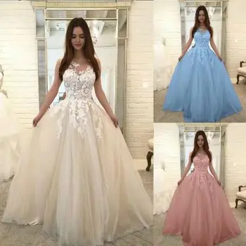 

2019new Ladies lace dress White wedding dress sexy dress Floor-Length women dress Hollow sweet Lolita Princess skirt Ball Gown
