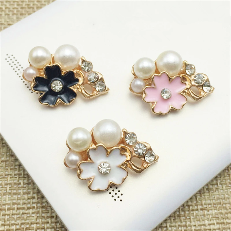 

10pc/Lot 1.8*2.4cm Pink Black White Plating Golden Dripped Alloy Pearl Buttons DIY Hair Bow Accessories Cellphone Shell Material