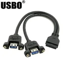 Черный 0.2 м USB3.0 материнской 20pin Мужской удвоить порт Женский преобразования линия USB Кабель-адаптер с резьбовое отверстие с замочком панели