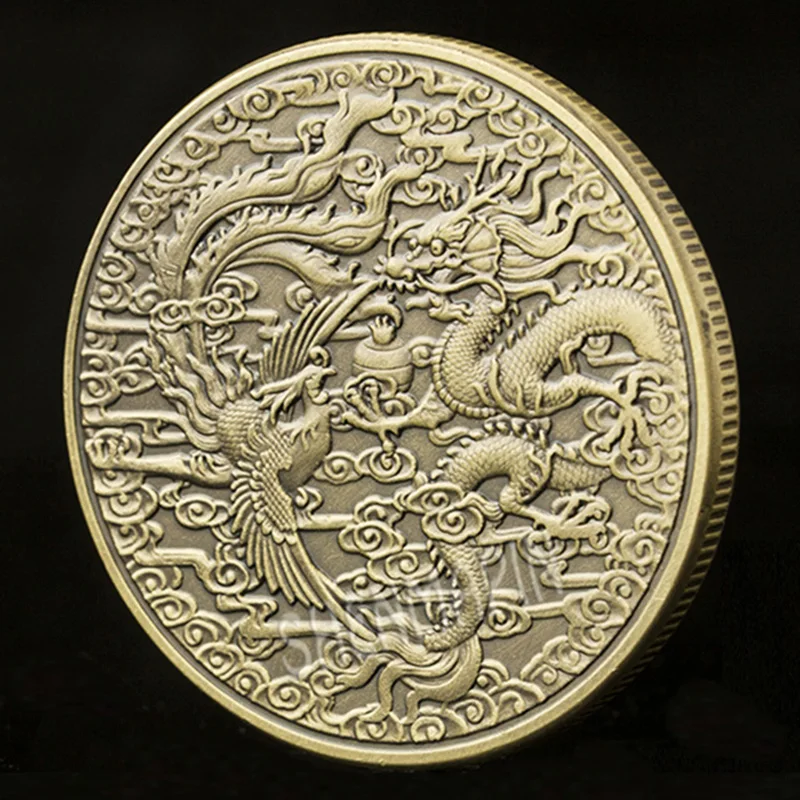 Китайские сокровища Longfeng Chengxiang памятные монеты зодиака Монеты с животными коллекционные китайские культуры искусства дракона Феникса монеты