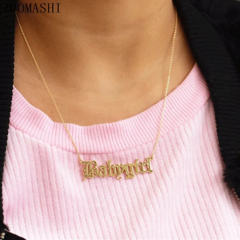 2Pcs Baby Girl Necklace for Teen Girls Old English Pendant Necklaces for Women Personalized Jewelry Brithday Gifts 2Pcs Baby Girl Necklace for Teen Girls Old English Pendant Necklaces for Women Personalized Jewelry Brithday Gifts