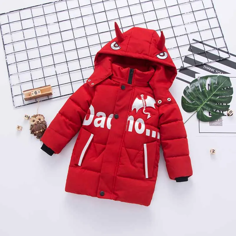 Зимние куртки для новорожденных мальчиков; коллекция 2019 года; модная Длинная Верхняя одежда с капюшоном и героями мультфильмов для