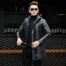 Yolanfairy натуральная кожаная куртка Для мужчин из натуральной овечьей кожи теплые теплый пуховик зимняя куртка с капюшоном YY1038B MF057