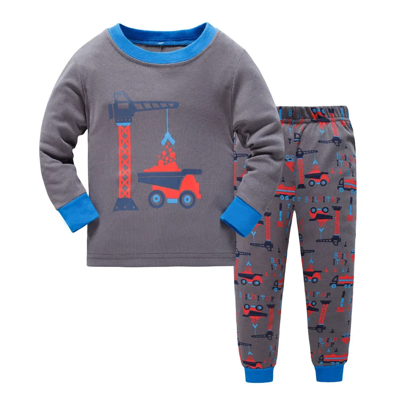 Коллекция года, Детские пижамные комплекты Одежда для маленьких мальчиков Пижама с динозавром, пожарным двигателем, для маленьких мальчиков, футболка с длинными рукавами и Рисунком Тигра+ штаны, комплект из 2 предметов