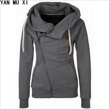 

brand 2017 Winter Women fashion New Hoodies Long Sleeve Hooded Jacket Warm Inclined Zipper Design Sweatshirt tops Plus size