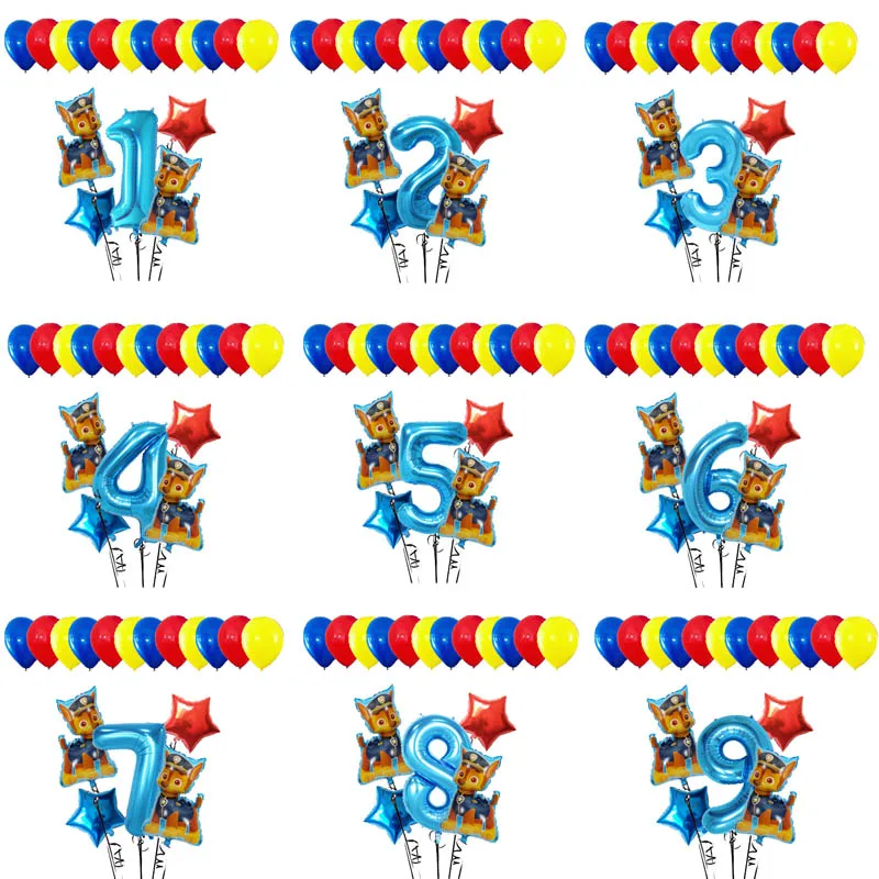 17 шт./лот, воздушные шары из фольги «Щенячий патруль» с изображением собаки из мультфильма, ручные шары, украшения для дня рождения, детские игрушки, 32 дюйма, шары с цифрами