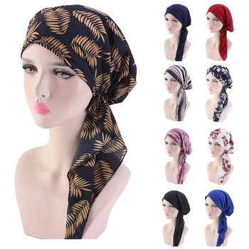 

7pcs Women Stretch Bonnet Muslim Turban Hat Head Scarf Wrap Print Chemo Bandana Islamic Hijab Cap Beanie Fashion Random Color