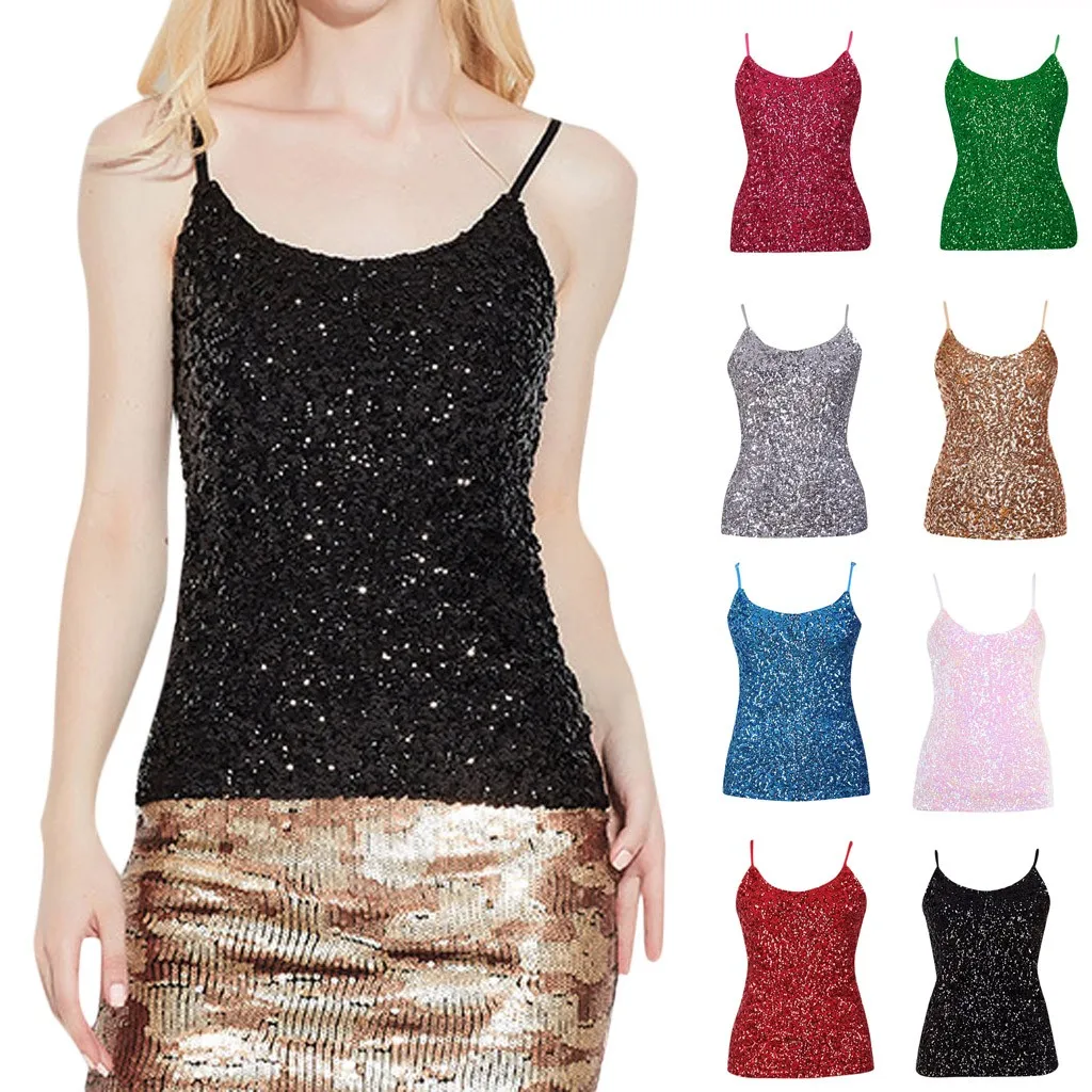 

Clothing women's sexy Glittering Sequined Open back strapless Tank Tops lady Vest Gold Thread Top Vest Slim Tops 9 Color