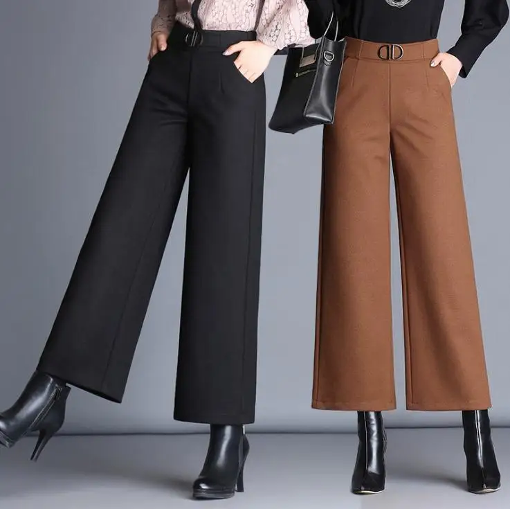 Mujeres Pierna Gruesos Lana Ancha Invierno Nuevas Las Negro Moda Tan E De Delgada Otoño light Pantalones 2018 gxFq8PIwP