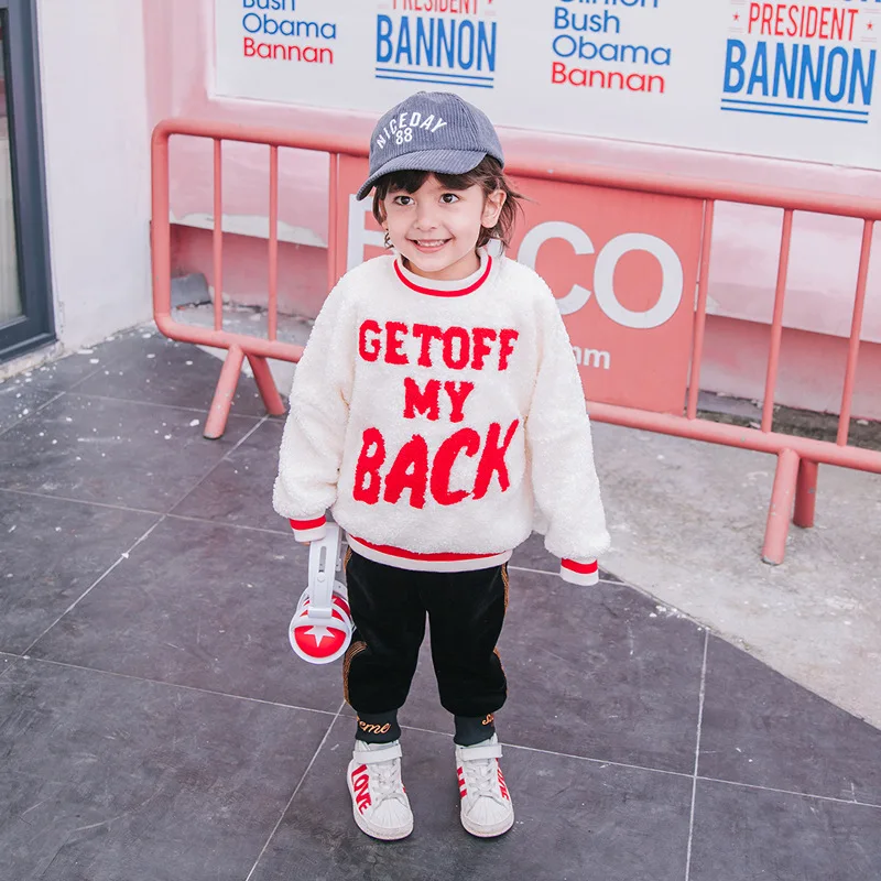 

Western style children sweatershirt boy lambs wool double warm winter 2018 Cotton Flax boys plush pullover jacket boys hoodie