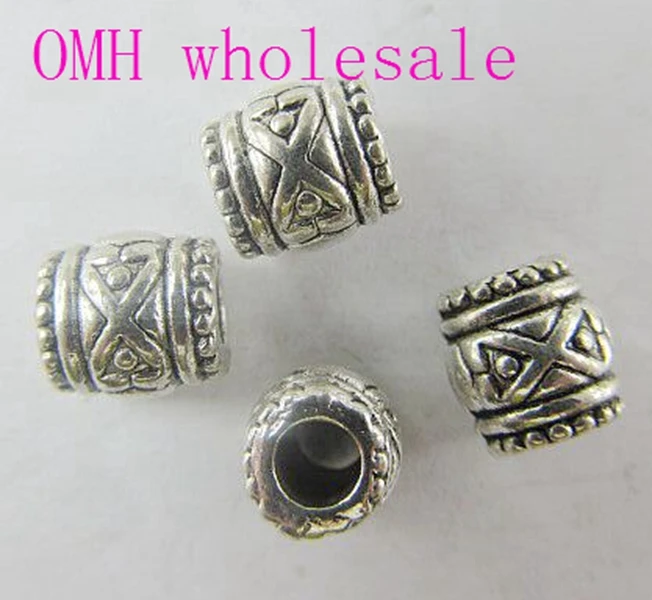 

OMH wholesale 50g 41pcs 8x7mm Retro Tibetan silver Jewelry accessories Zinc alloy round tube space beads for bracelet PJ142