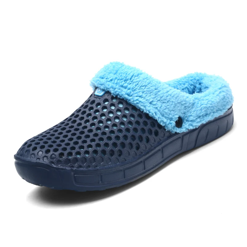melhor Novo Inverno Croc Sapatos Ao Ar Livre Sandálias Desliza apartamentos De Pelúcia De Algodão Macio Não Deslizamento Sapatos Tamancos Unissex Casa Piso Mulheres chinelos buraco