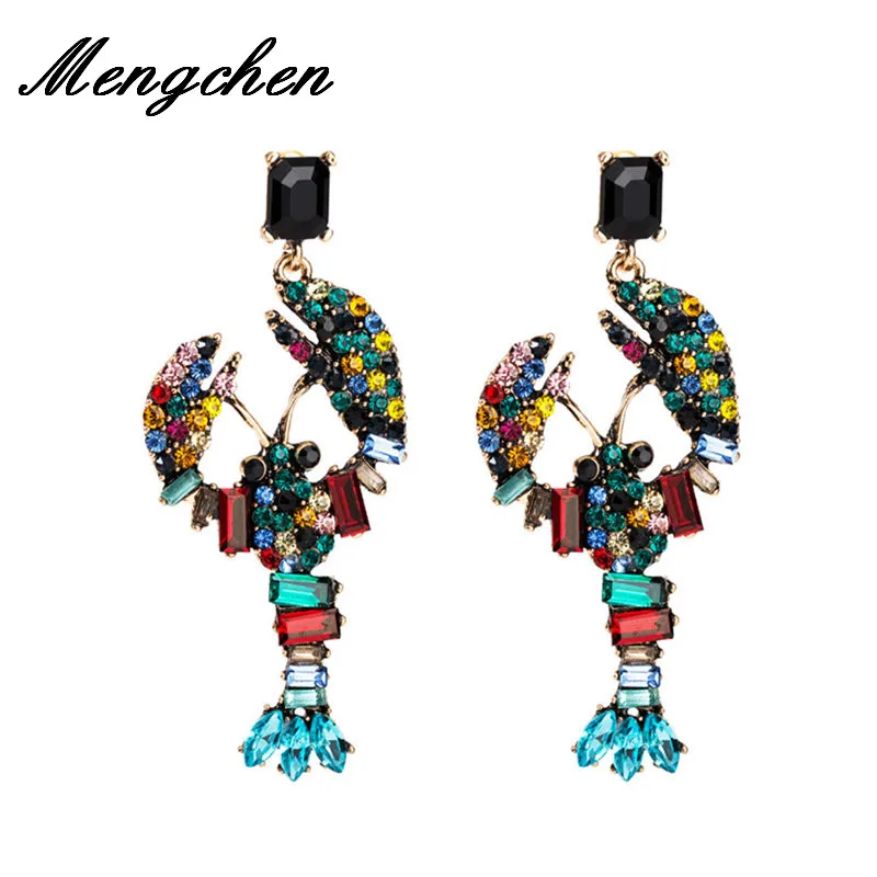 

New Design Rhinestone Colorful White Lobster Acrylic Dangle Earrings For Women Wedding Statement Earrings