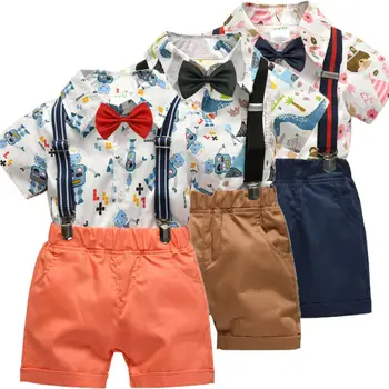 

2PCS Toddler Kid Baby Boy 6M-6T Gentleman Shirt Top+Pants Shorts Overall Outfit Set AU