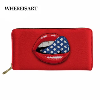 

WHEREISART Wallet Women PU Leather Purse for Credit Card Holder Female Sexy Red Lips Cluth Phone Photo Wallets Girls Coin Pouch