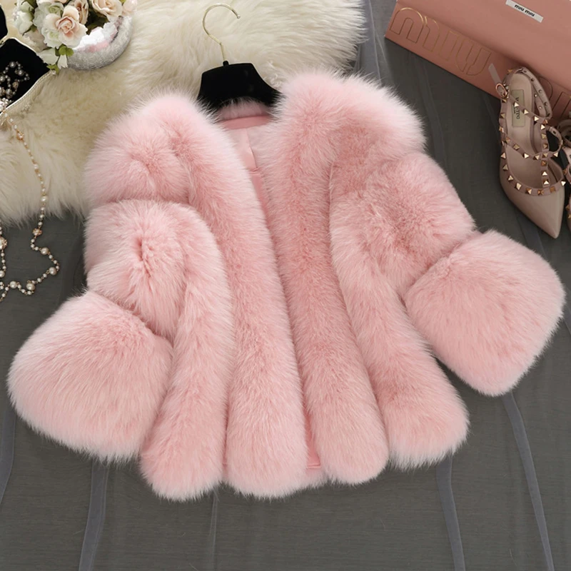 light pink coat with fur hood