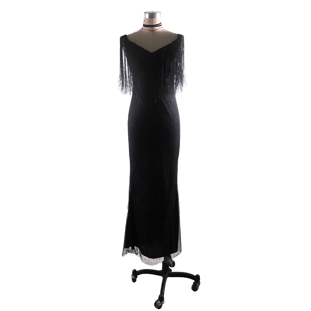 Сексуальное длинное платье макси с глубоким v-образным вырезом для женщин, с открытыми плечами, тонкое, с блестками, с бахромой, вечерние платья для невесты, черные вечерние облегающие платья длиной до пола
