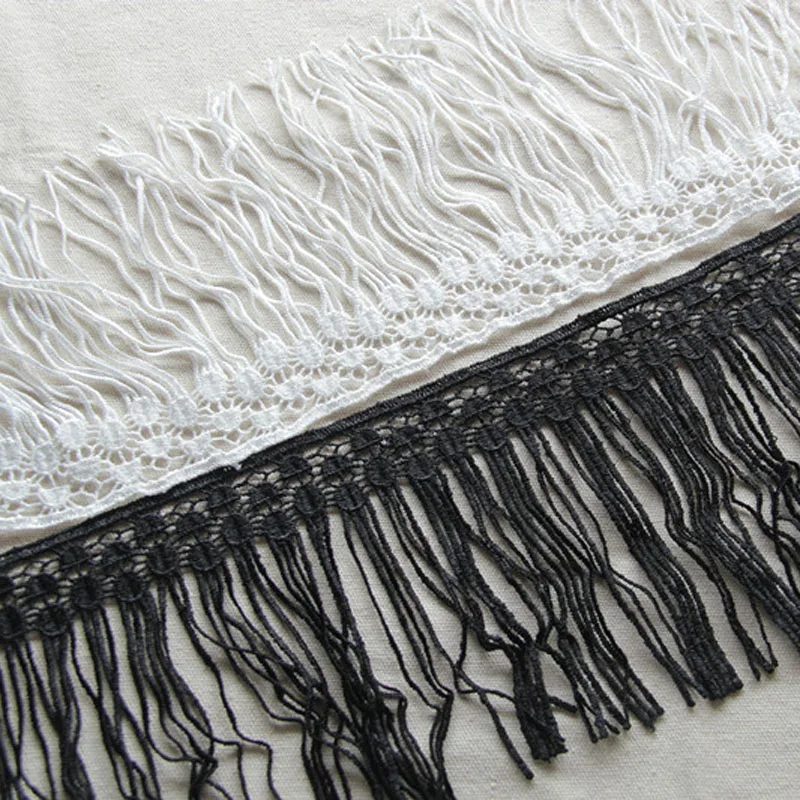 10Yards Polyester White/Black Fringe Lace Trims Embroidered Water