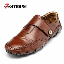 Сандалии из натуральной кожи, сделанные вручную Мужская обувь на плоской подошве Повседневное Элитный бренд мужские Лоферы удобные мягкая обувь для вождения слипоны мокасины из матовой кожи