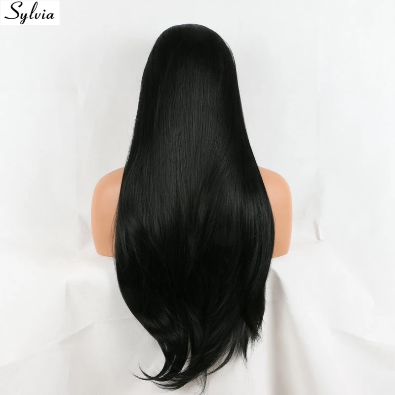 Sylvia, черный цвет, шелковистые прямые синтетические парики на кружеве, длинные волосы, бесклеевое волокно, парик на шнурке для женщин, для ежедневного использования, термостойкий