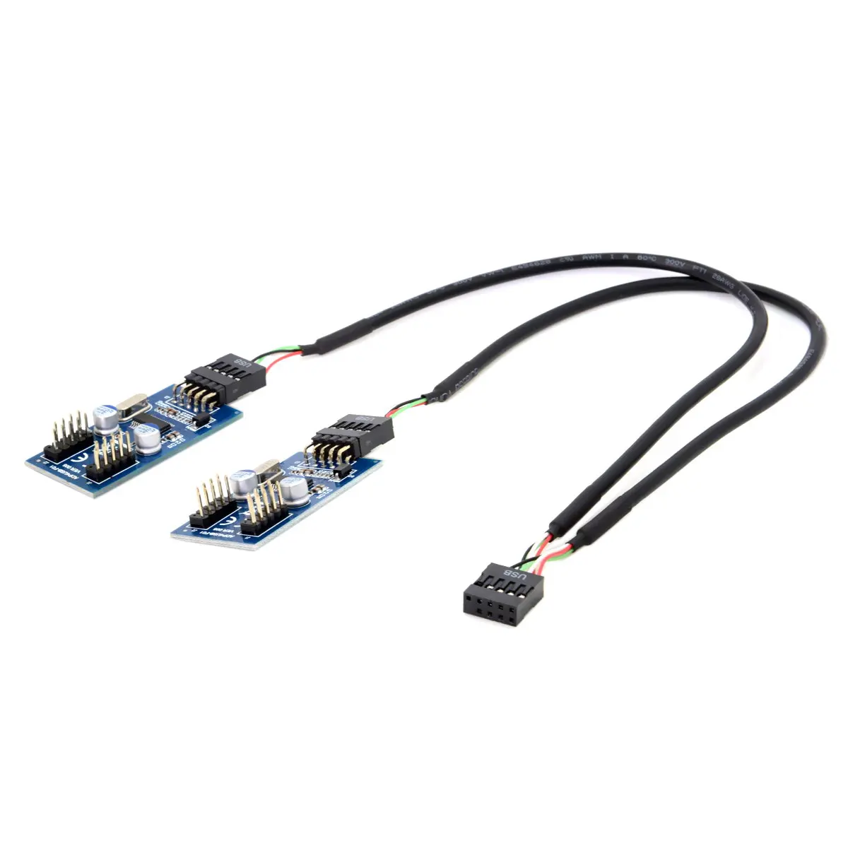 

USB 2.0 Header 1 to 2 / 4 Female Extension Cable HUB Connector Adapter Card Multilier Port 9pin Black 30cm