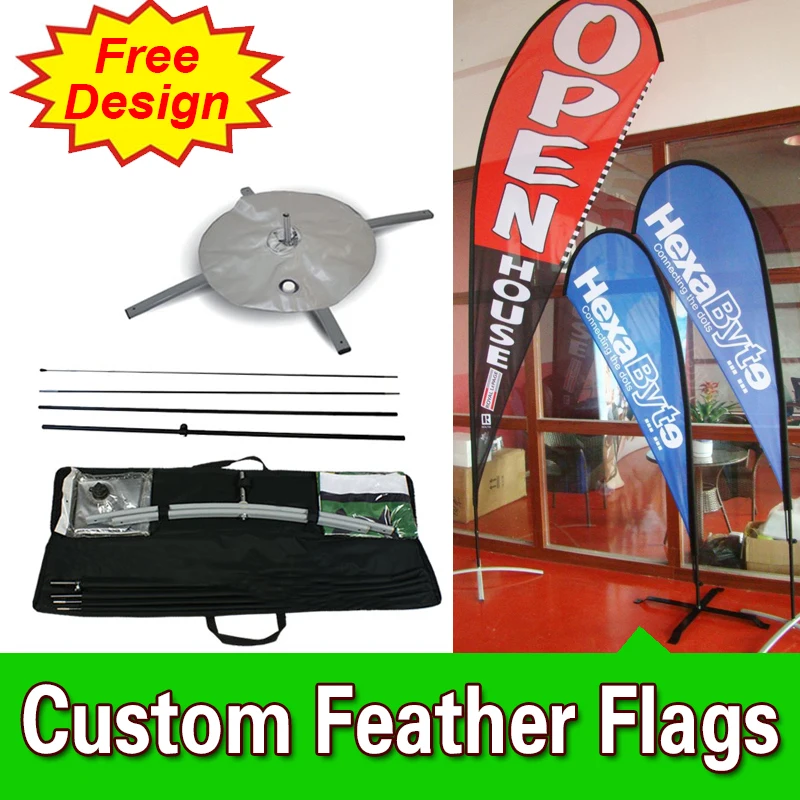 Free Design Free Shipping Double Sided Cross Base Teardrop Flag Signs Advertising Open Banner Flag Custom