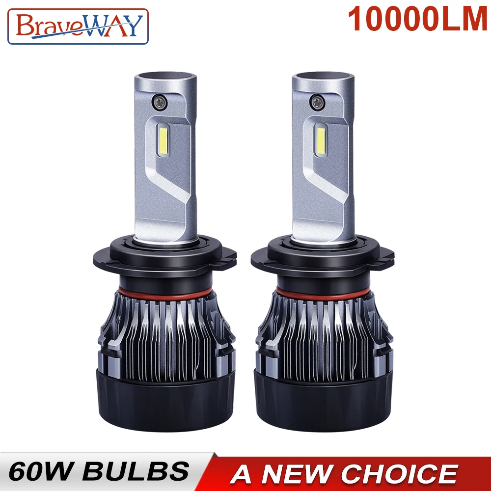 Лампы светодиодные BraveWay для автомобиля 60 Вт 6500 лм/пара 9012 K H7 12 В 9005 9006 HB3 HB4 H11