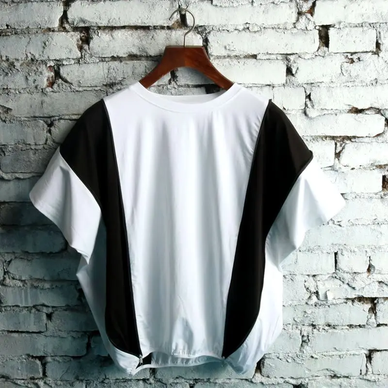 Costumes personality loose plus size batwing shirt o-neck short-sleeve T-shirt two ways zipper costume t-shirt male Costumes personality loose plus size batwing shirt o-neck short-sleeve T-shirt two ways zipper costume t-shirt male