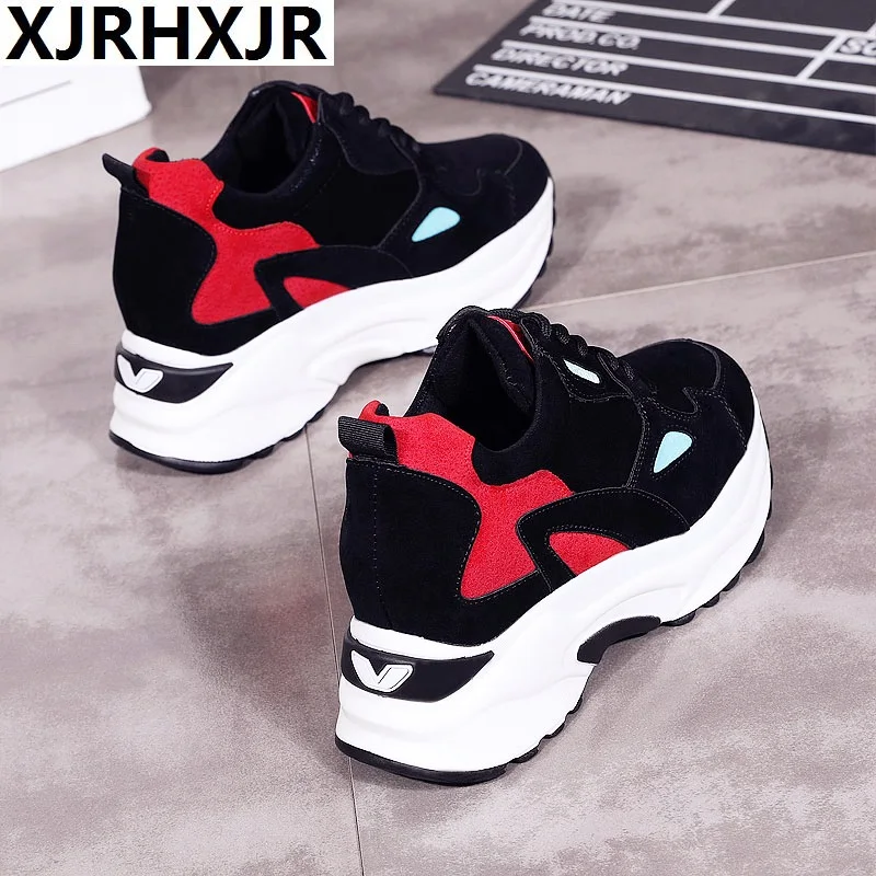 

XJRHXJR 2019 Top Women Casual Shoes Women Shoes Fashion Lace-Up Casual Flats Black Shoes Winter Sneakers Platform Shoes Women's